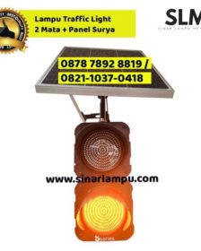 Lampu Traffic Light 2 Mata Kuning Solar Panel Komplit Set