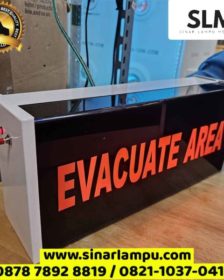 Box Lampu Emergency Evacuate Area Cover Hitam Tulisan Merah