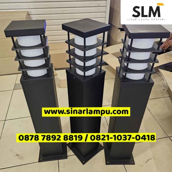 Kap Lampu Taman Bollard Tabung Akrilik Susu Kisi Black E27 T. 80cm