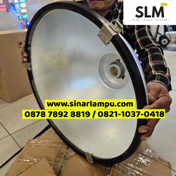 Kap Lampu Gantung Industri Stainless 50cm E40 + Kaca Tempered