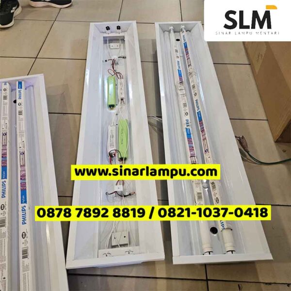 Kap Lampu TKI 2x TL LED Philips 18W + Battery Emegency Powerpack
